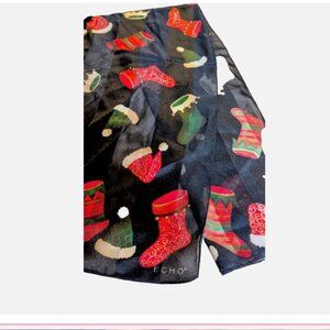 ECHO Black Red Green Christmas Stockings Hats Crown 100% Silk Oblong Scarf 54-11